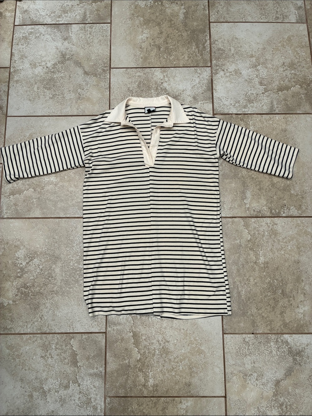 Tuckernuck Cream and Blue Striped Collared Tunic Top